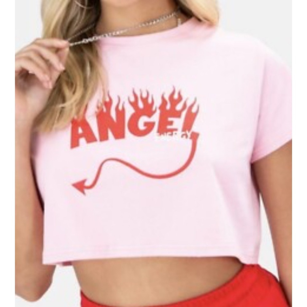 Adika Pink Angel Energy‎ Cropped T Shirt Top Womens Size Medium